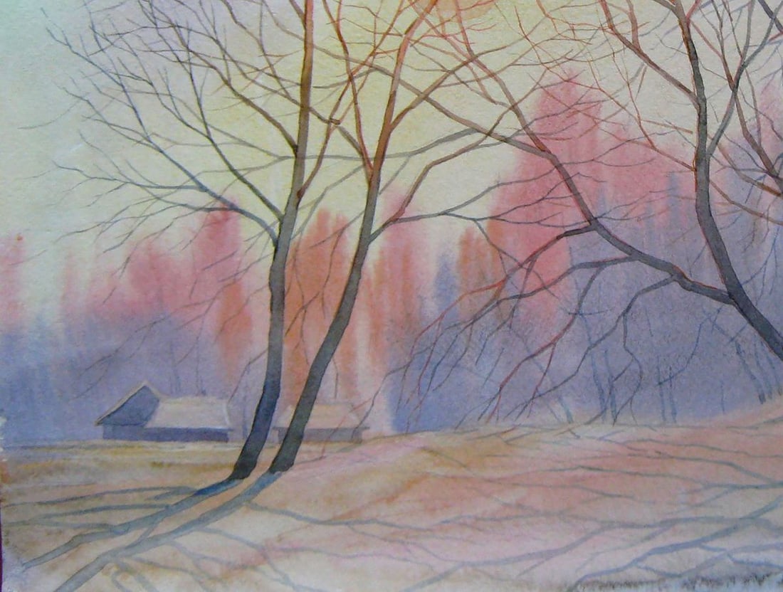 Watercolor painting Sunny winter morning Kalebets Valery - 4