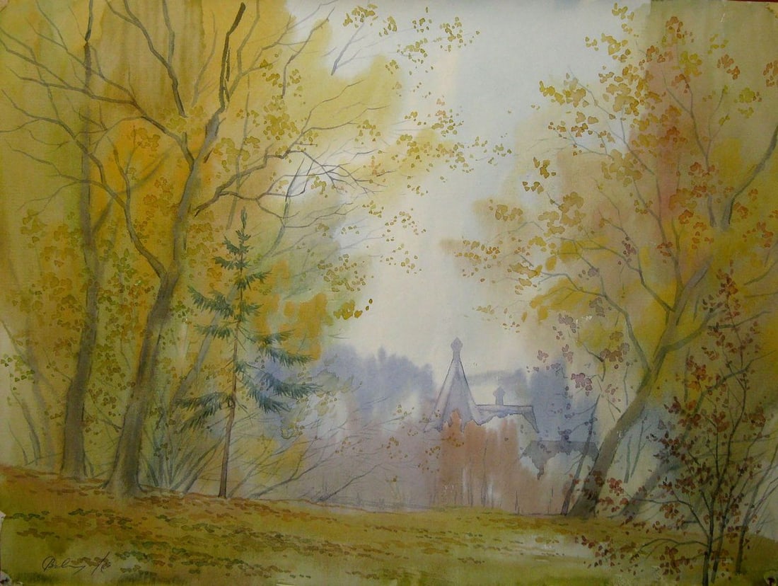 Watercolor painting October melody Kalebets Valery: Title: Watercolor painting October melody Kalebets Valery Description: NoSav 197 *** ABOUT THIS PAINTING *** * TITLE: "October melody" * ARTISTS: Kalebets Valery * SIZE: 30x40 cm/'11.81x15.74 inches' 
