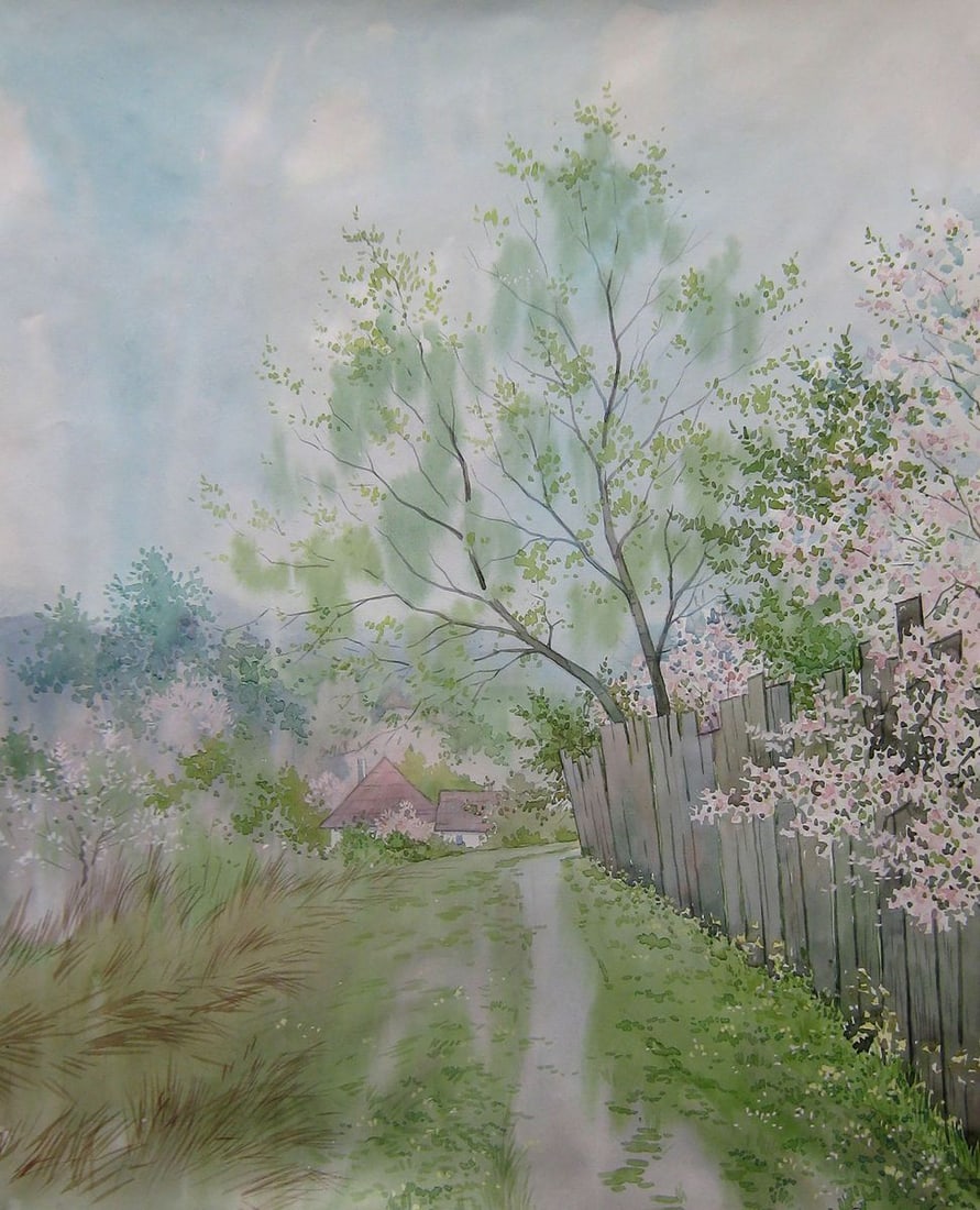 Watercolor painting March day Kalebets Valery: Title: Watercolor painting March day Kalebets Valery Description: NoSav 198 *** ABOUT THIS PAINTING *** * TITLE: "March day" * ARTISTS: Kalebets Valery * SIZE: 50x40 cm/'19.68x15.74 inches' * MEDIUM: 