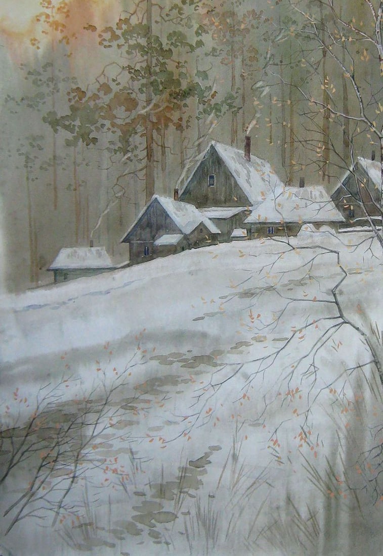 Watercolor painting February evening Kalebets Valery - 4