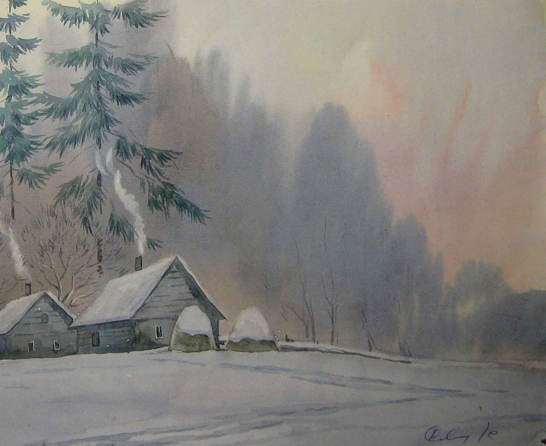 Watercolor painting At the edge of the village Kalebets Valery - 5