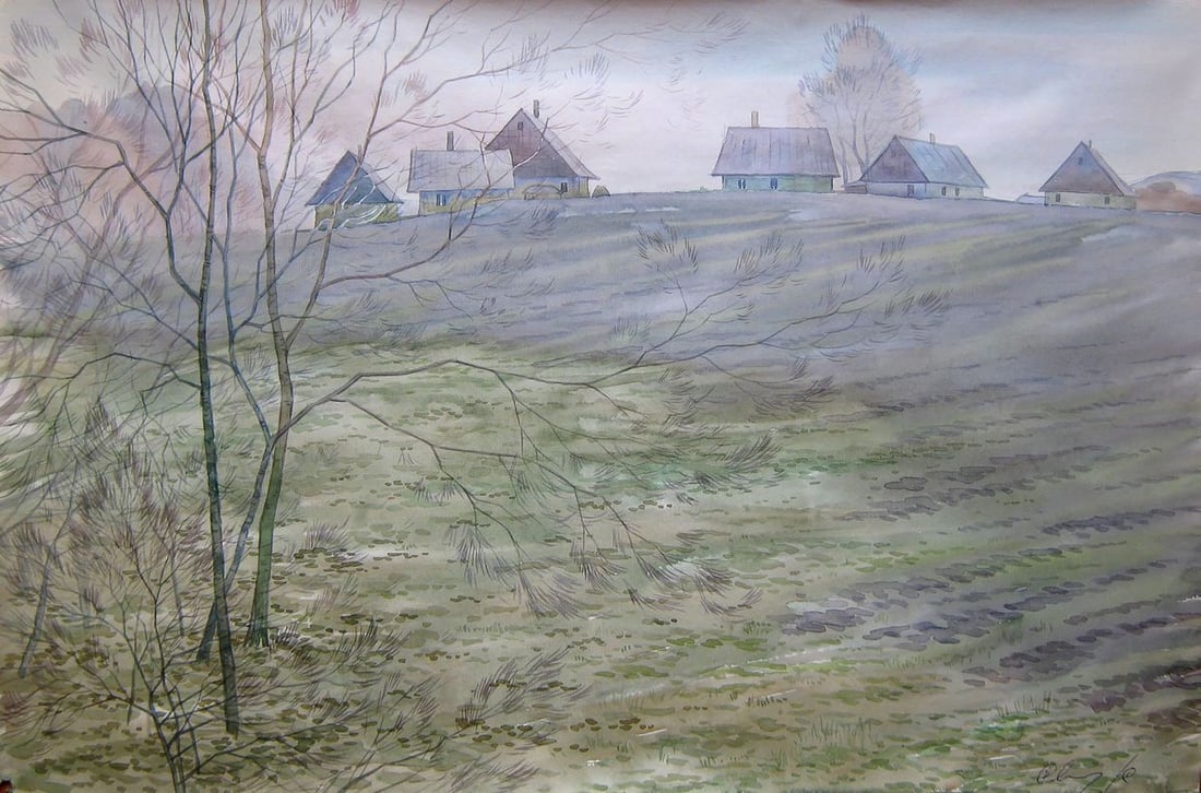 Watercolor painting The snow has fallen Kalebets Valery: Title: Watercolor painting The snow has fallen Kalebets Valery Description: NoSav 203 *** ABOUT THIS PAINTING *** * TITLE: "The snow has fallen" * ARTISTS: Kalebets Valery * SIZE: 40x60 cm/'15.74x23.6