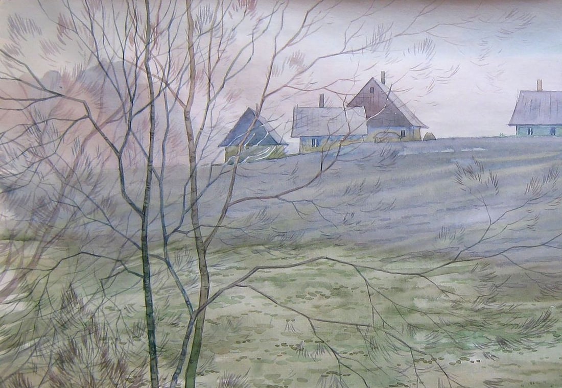Watercolor painting The snow has fallen Kalebets Valery - 2
