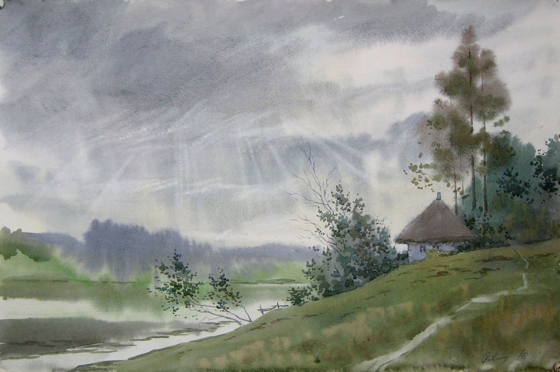 Watercolor painting The rain has passed Kalebets Valery: Title: Watercolor painting The rain has passed Kalebets Valery Description: NoSav 204 *** ABOUT THIS PAINTING *** * TITLE: "The rain has passed" * ARTISTS: Kalebets Valery * SIZE: 30x45 cm/'11.81x17.7