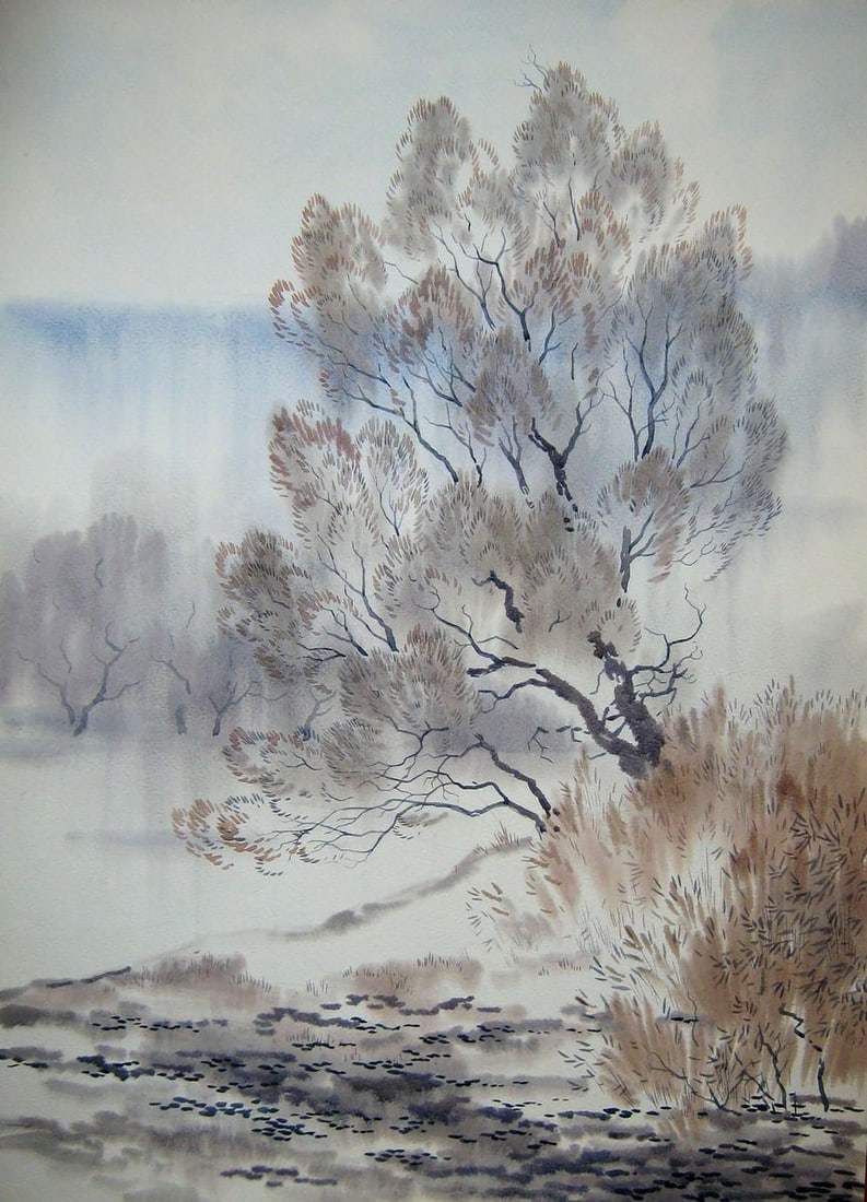 Watercolor painting In winter Kalebets Valery: Title: Watercolor painting In winter Kalebets Valery Description: NoSav 207 *** ABOUT THIS PAINTING *** * TITLE: "In winter" * ARTISTS: Kalebets Valery * SIZE: 70x50 cm/'27.55x19.68 inches' * MEDIUM: 
