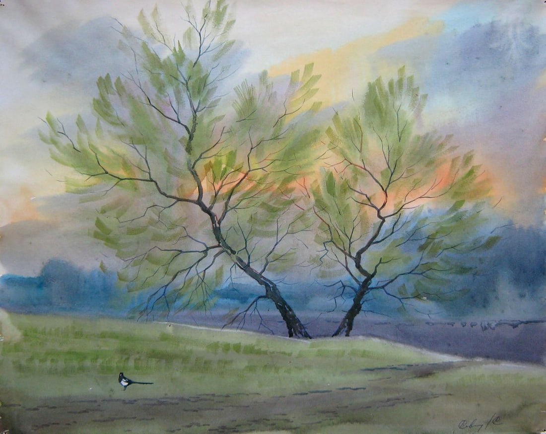 Watercolor painting Magpie Kalebets Valery: Title: Watercolor painting Magpie Kalebets Valery Description: NoSav 209 *** ABOUT THIS PAINTING *** * TITLE: "Magpie" * ARTISTS: Kalebets Valery * SIZE: 40x50 cm/'15.74x19.68 inches' * MEDIUM: waterc