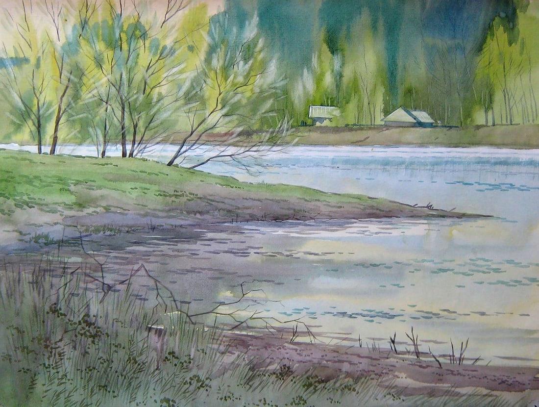 Watercolor painting Spring landscape Kalebets Valery: Title: Watercolor painting Spring landscape Kalebets Valery Description: NoSav 213 *** ABOUT THIS PAINTING *** * TITLE: "Spring landscape" * ARTISTS: Kalebets Valery * SIZE: 30x40 cm/'11.81x15.74 inch