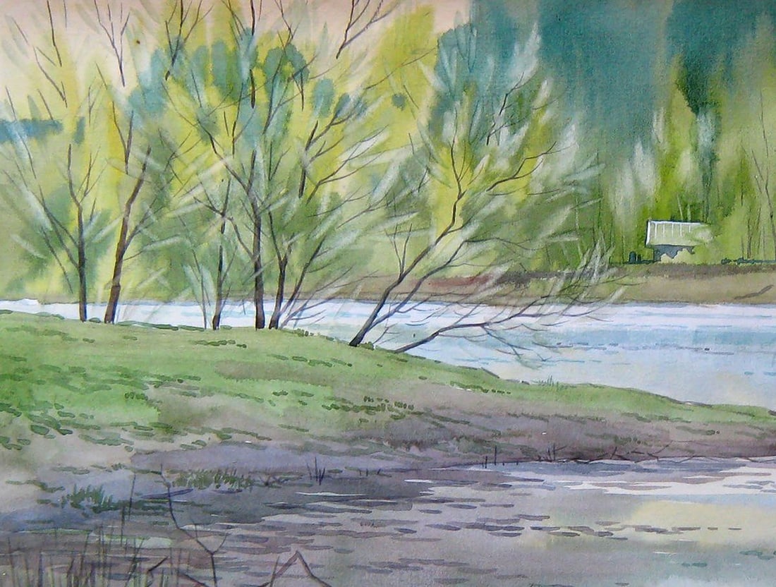 Watercolor painting Spring landscape Kalebets Valery - 2
