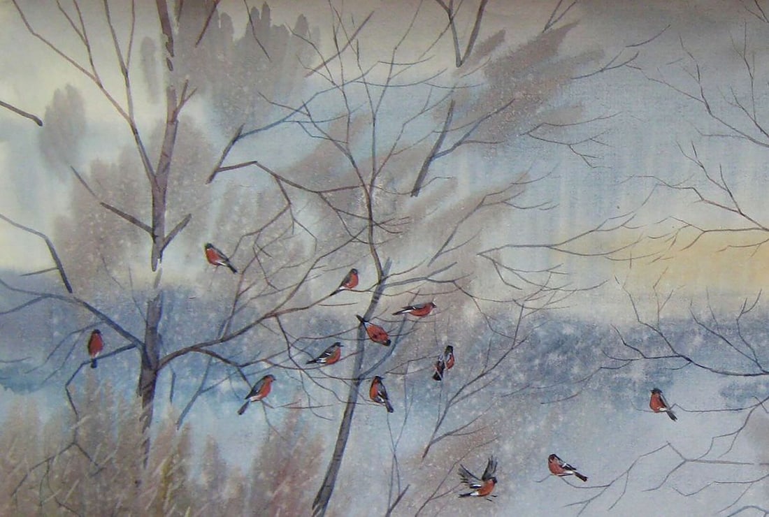 Watercolor painting Bullfinches Kalebets Valery - 2
