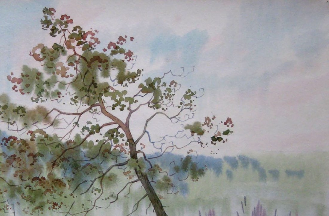 Watercolor painting Morning. Blooming Sally Kalebets Valery - 3