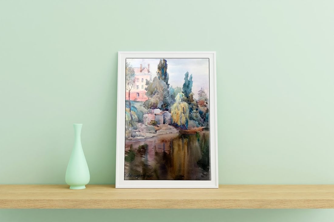 Watercolor painting City river Wihyrovskii Victor - 3