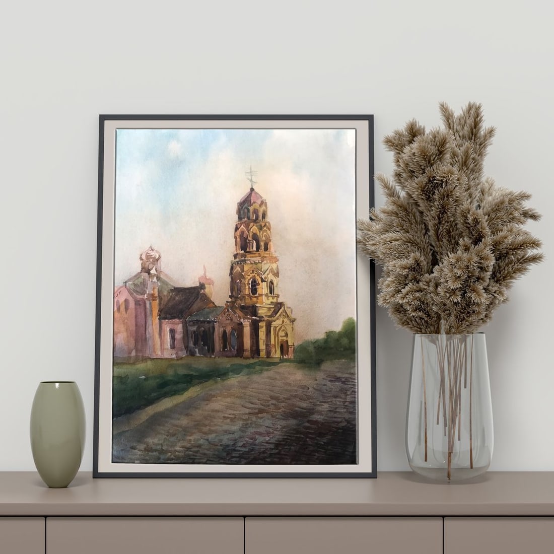 Watercolor painting Big church Unknown artist - 2