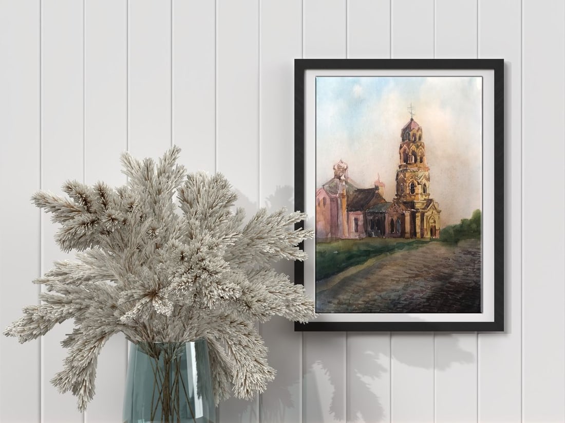 Watercolor painting Big church Unknown artist - 3