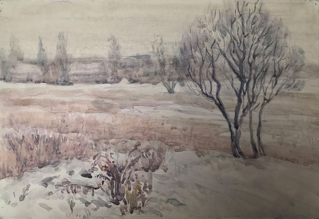 Watercolor painting The coming of winter Unknown artist (1 of 12)