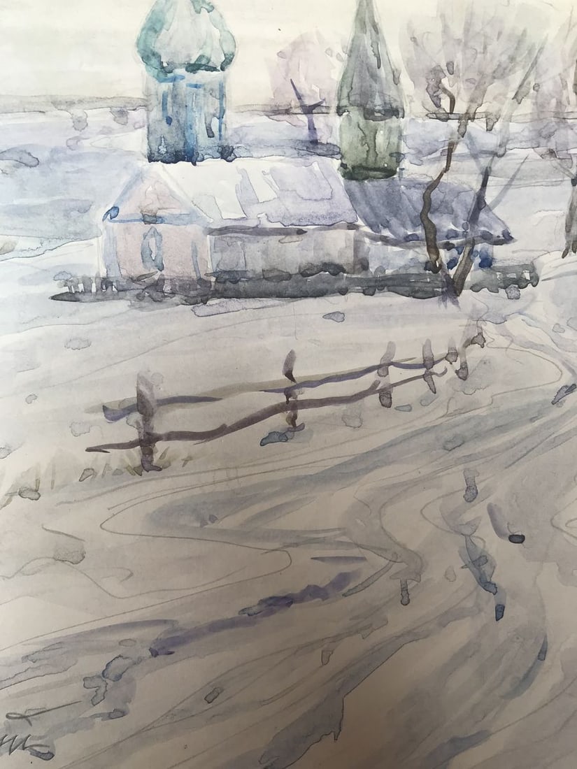 Watercolor painting Cold winter Wihyrovskii Victor - 7