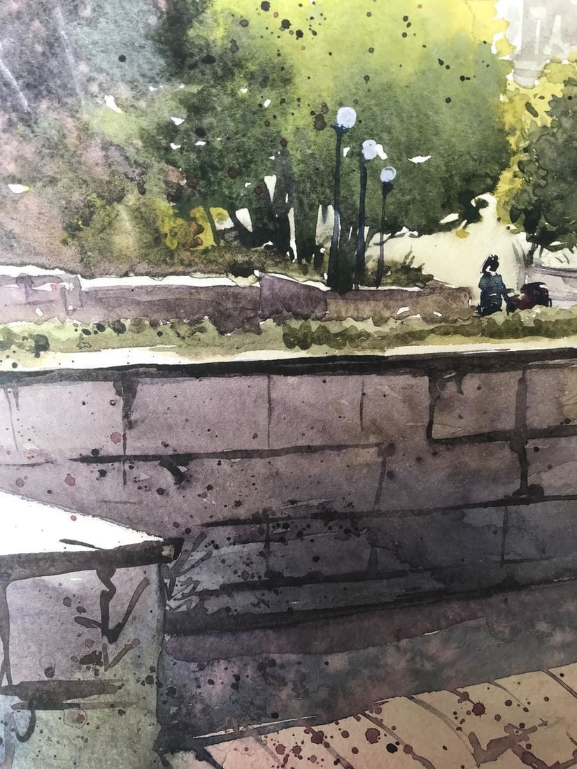 Watercolor painting City recreation park Unknown artist - 5