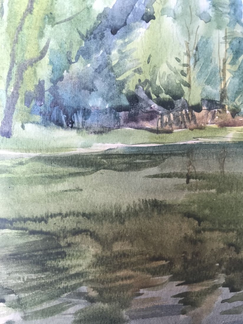 Watercolor painting Outdoors in the forest Unknown artist - 5