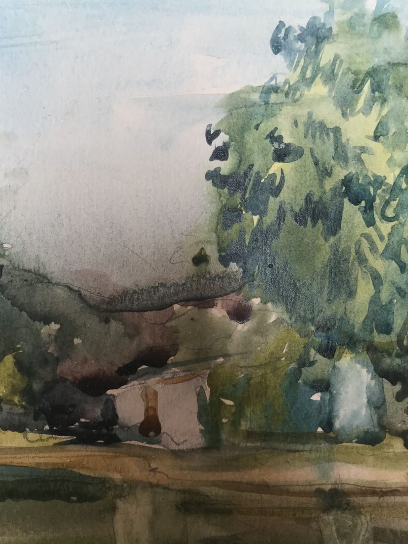 Watercolor painting Outdoors in the forest Unknown artist - 8