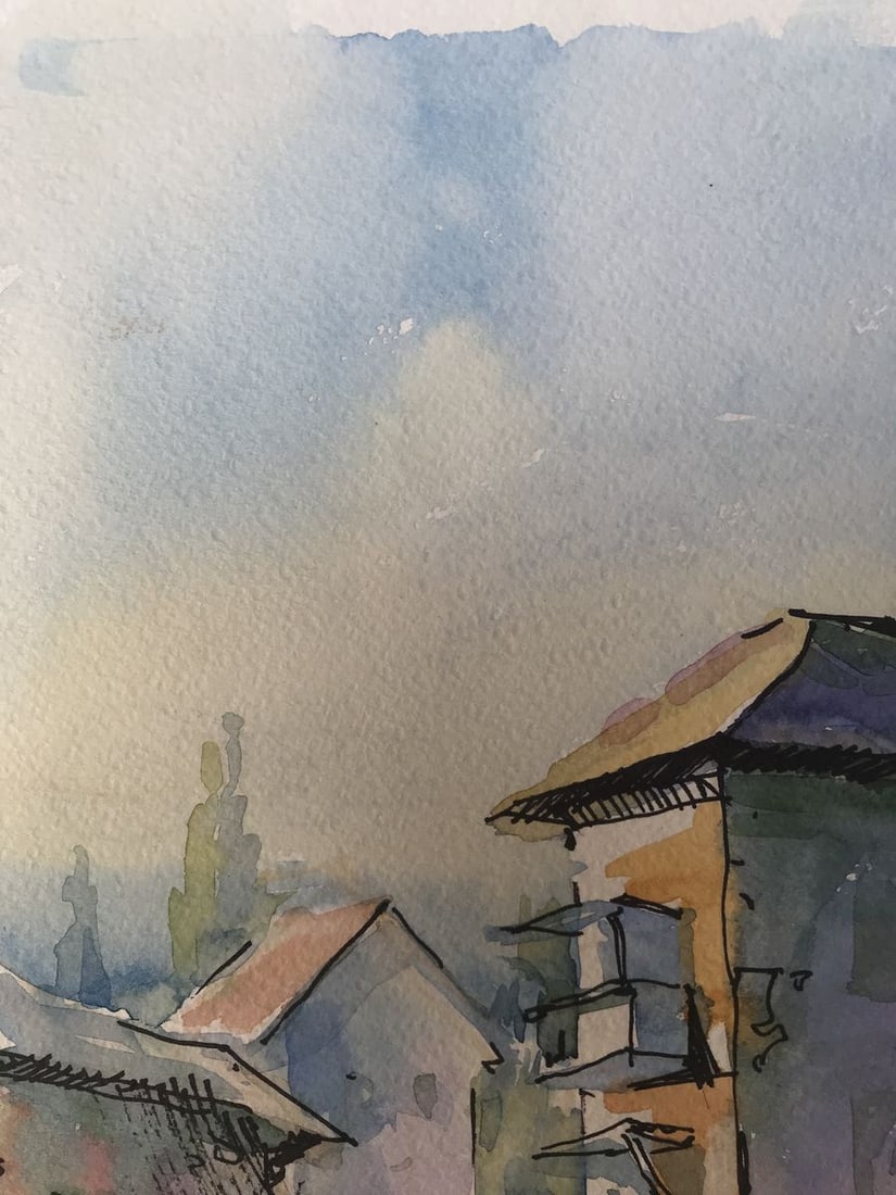 Watercolor painting City life Unknown artist - 4