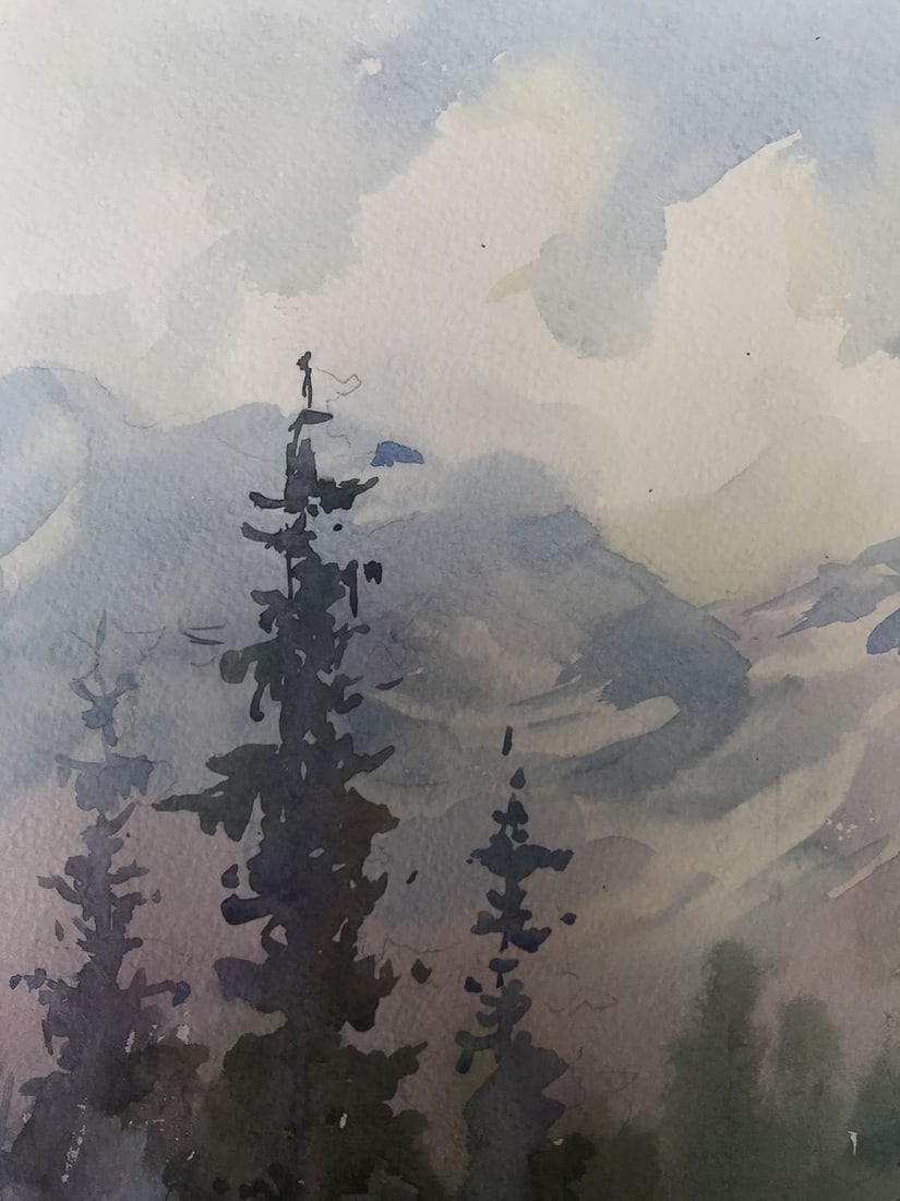 Watercolor painting Holidays in the mountains Unknown artist - 4
