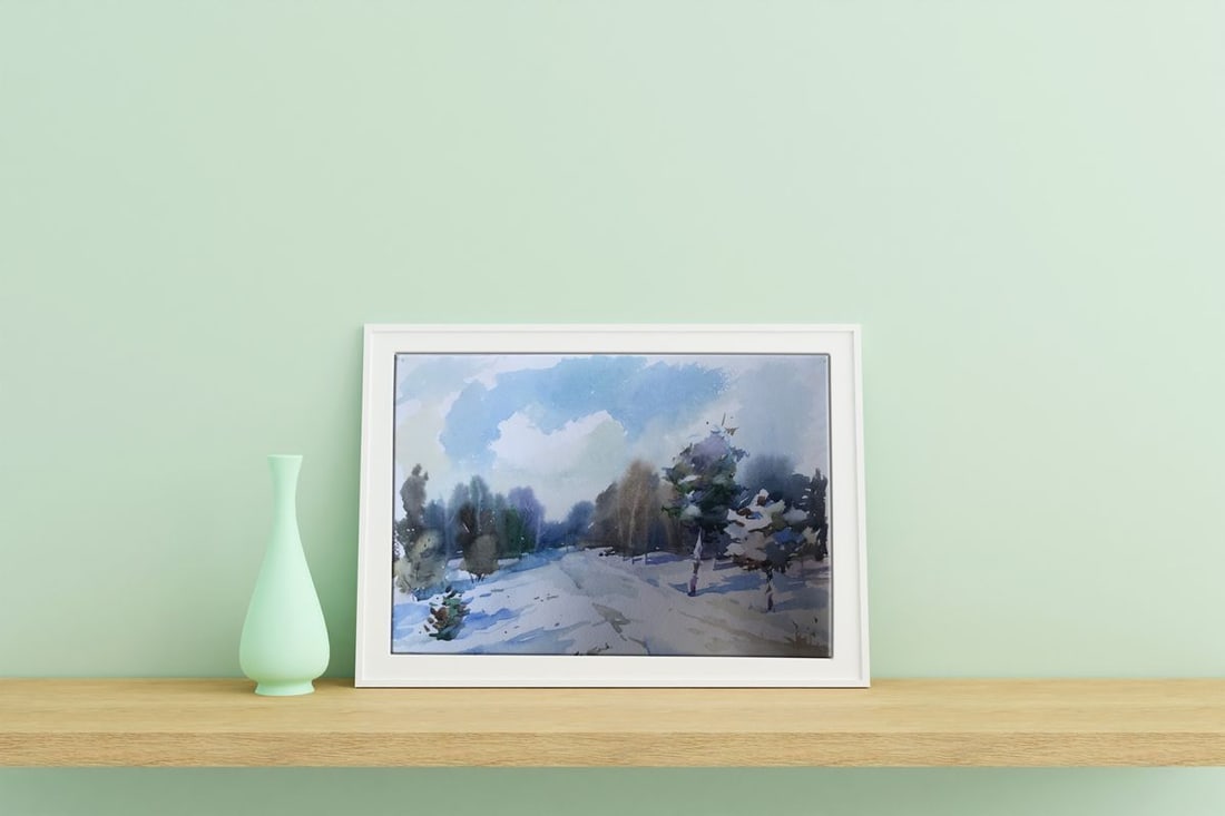 Watercolor painting Winter landscape Unknown artist - 2