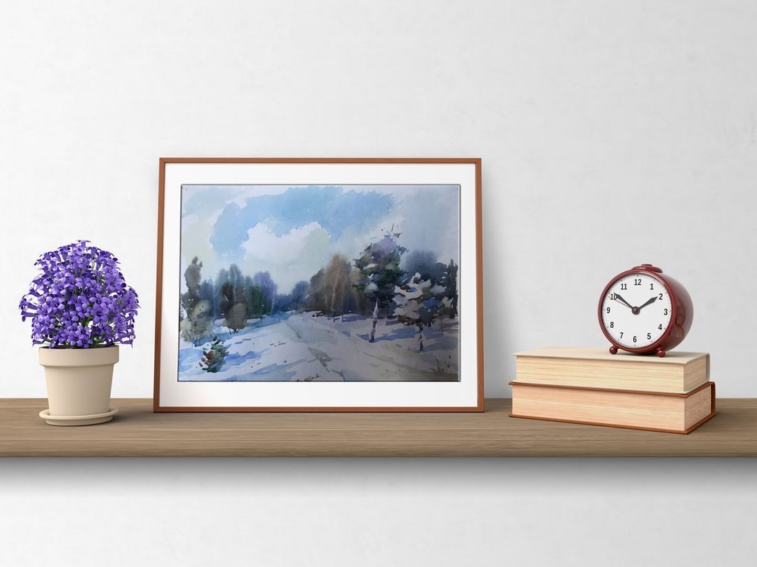 Watercolor painting Winter landscape Unknown artist - 3
