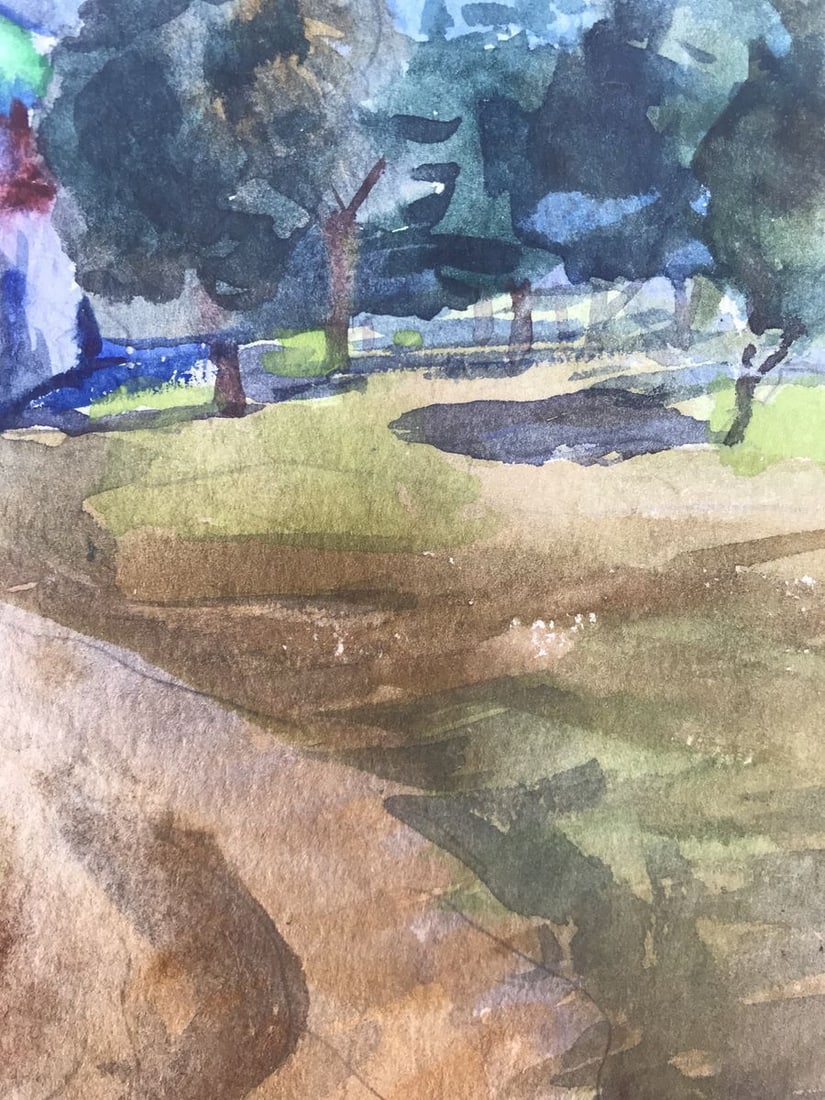 Watercolor painting Road to the church Unknown artist - 9