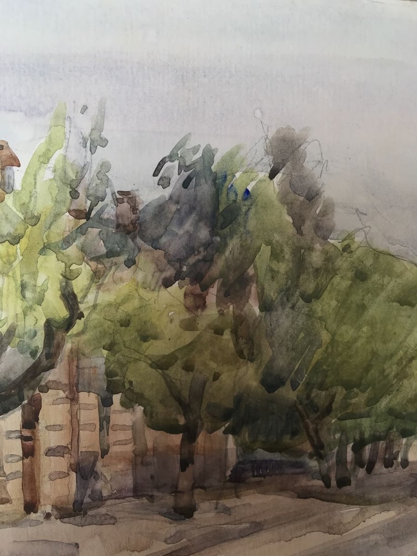 Watercolor painting City streets Unknown artist - 6