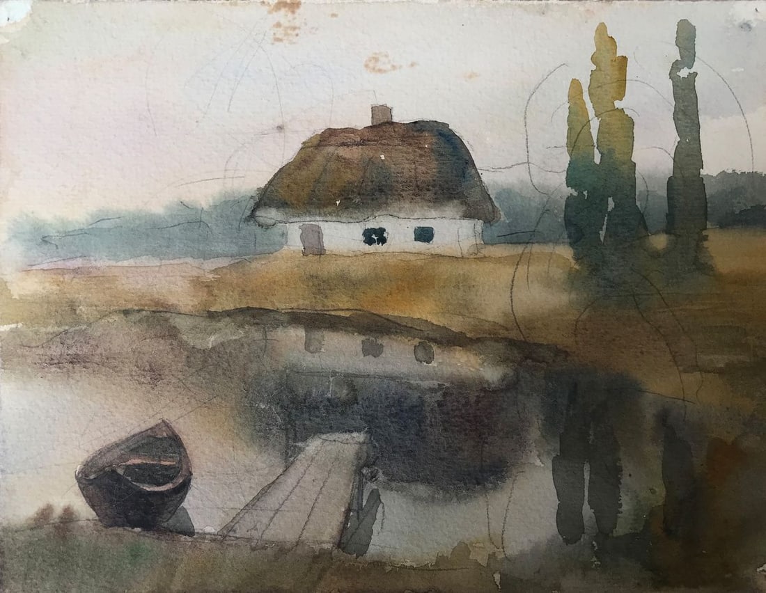 Watercolor painting House on the coast Unknown artist (1 of 11)