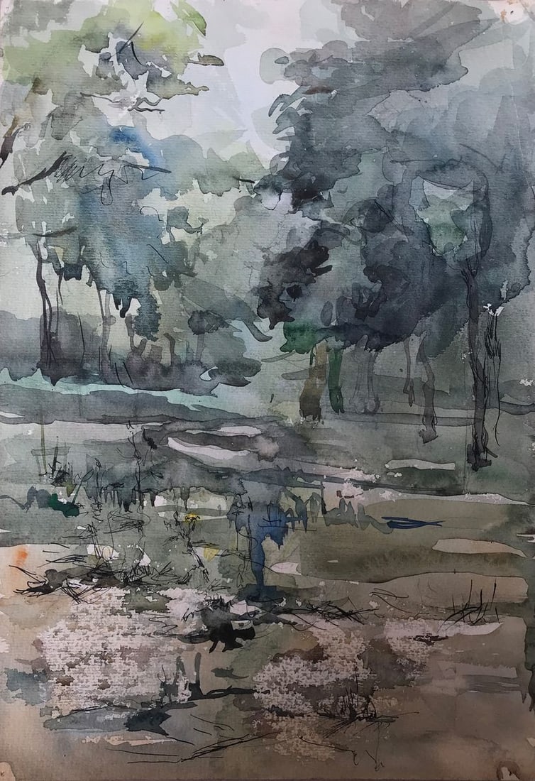 Watercolor painting In the dense forest Unknown artist (1 of 11)