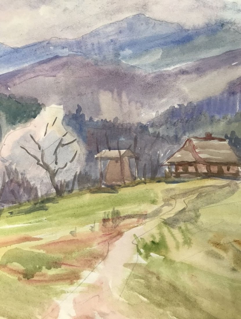 Watercolor painting House in the mountains Unknown artist - 7