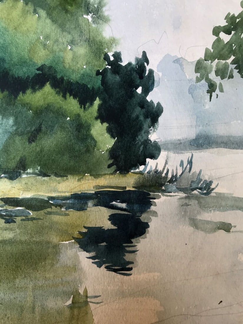Watercolor painting River in the forest Litvinov Oleg Arkad'yevich - 10