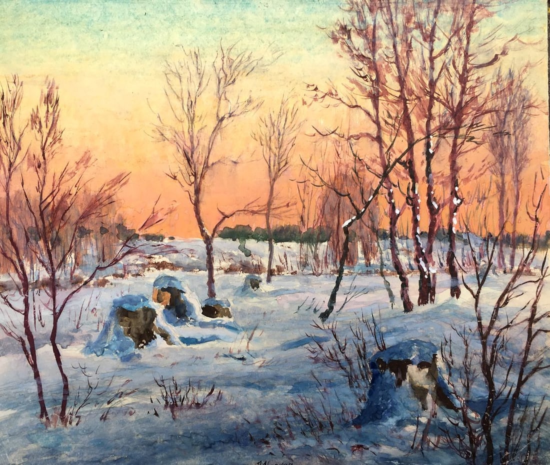 Watercolor painting Winter morning Cherkas A.G. (1 of 16)