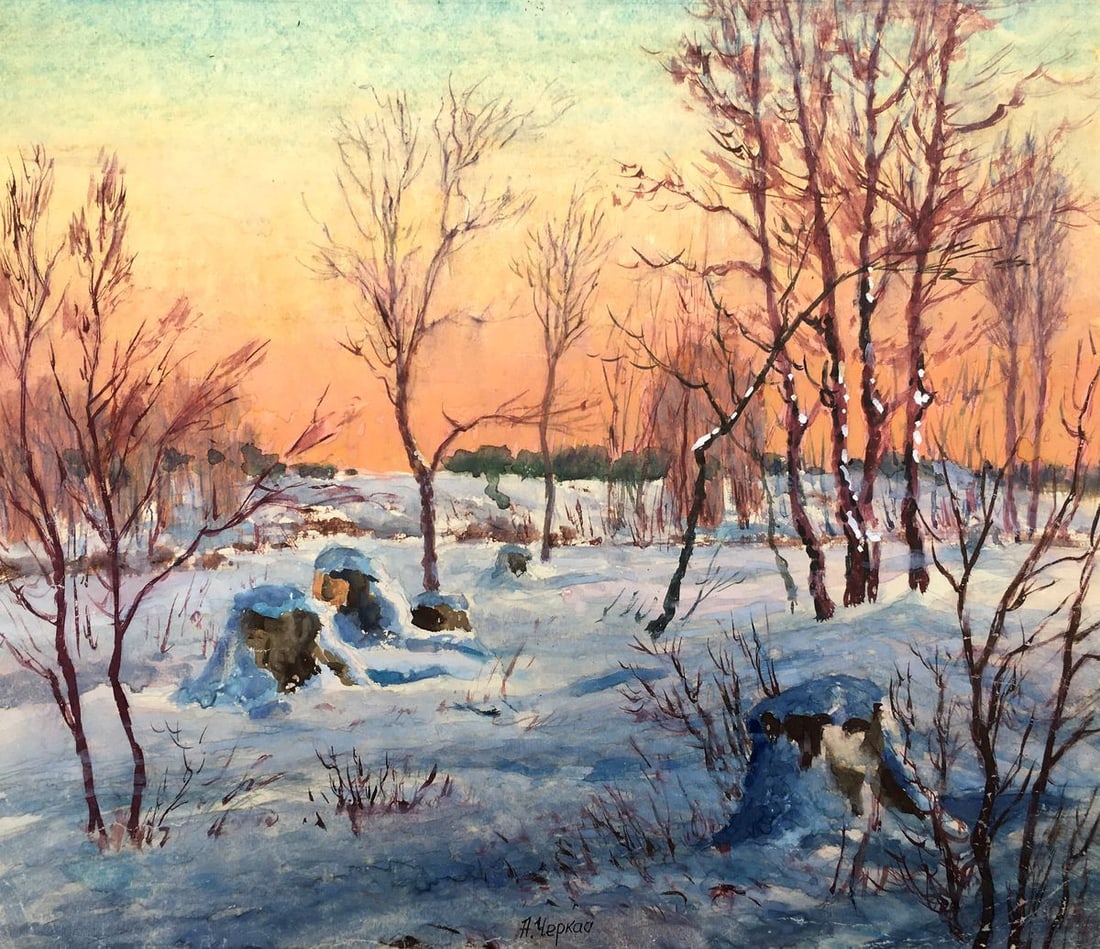 Watercolor painting Winter morning Cherkas A.G. - 2