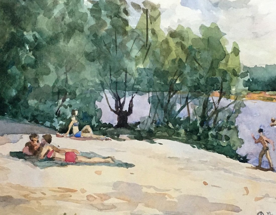 Watercolor painting Etude on the river Dmitry Lednev - 2