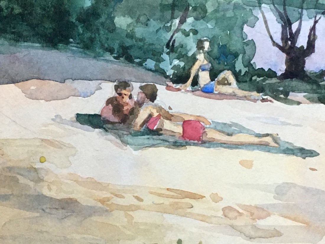Watercolor painting Etude on the river Dmitry Lednev - 4