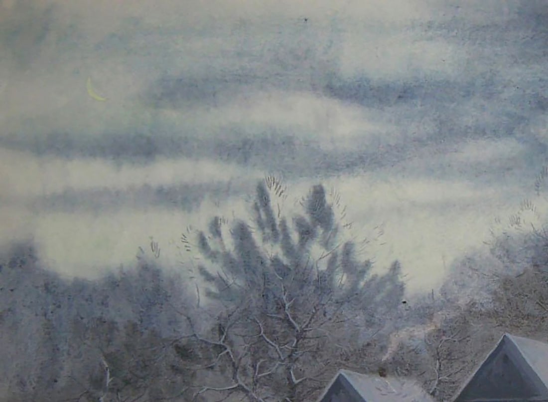 Watercolor painting Winter village Valery Savenets - 4