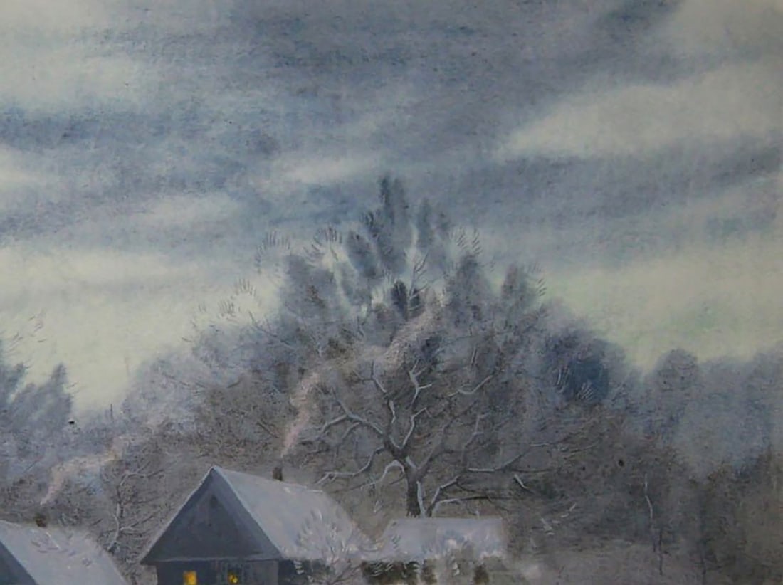 Watercolor painting Winter village Valery Savenets - 5