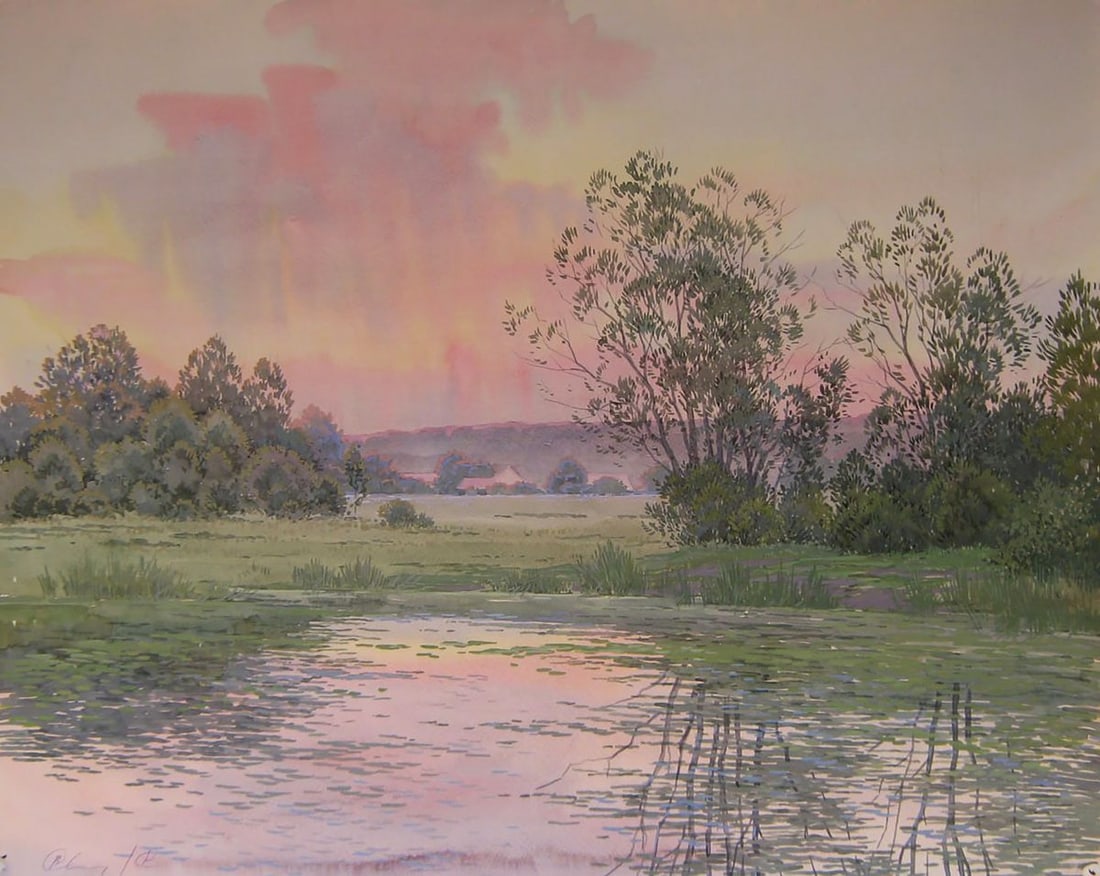 Watercolor painting Sunset over the river Valery Savenets (1 of 6)