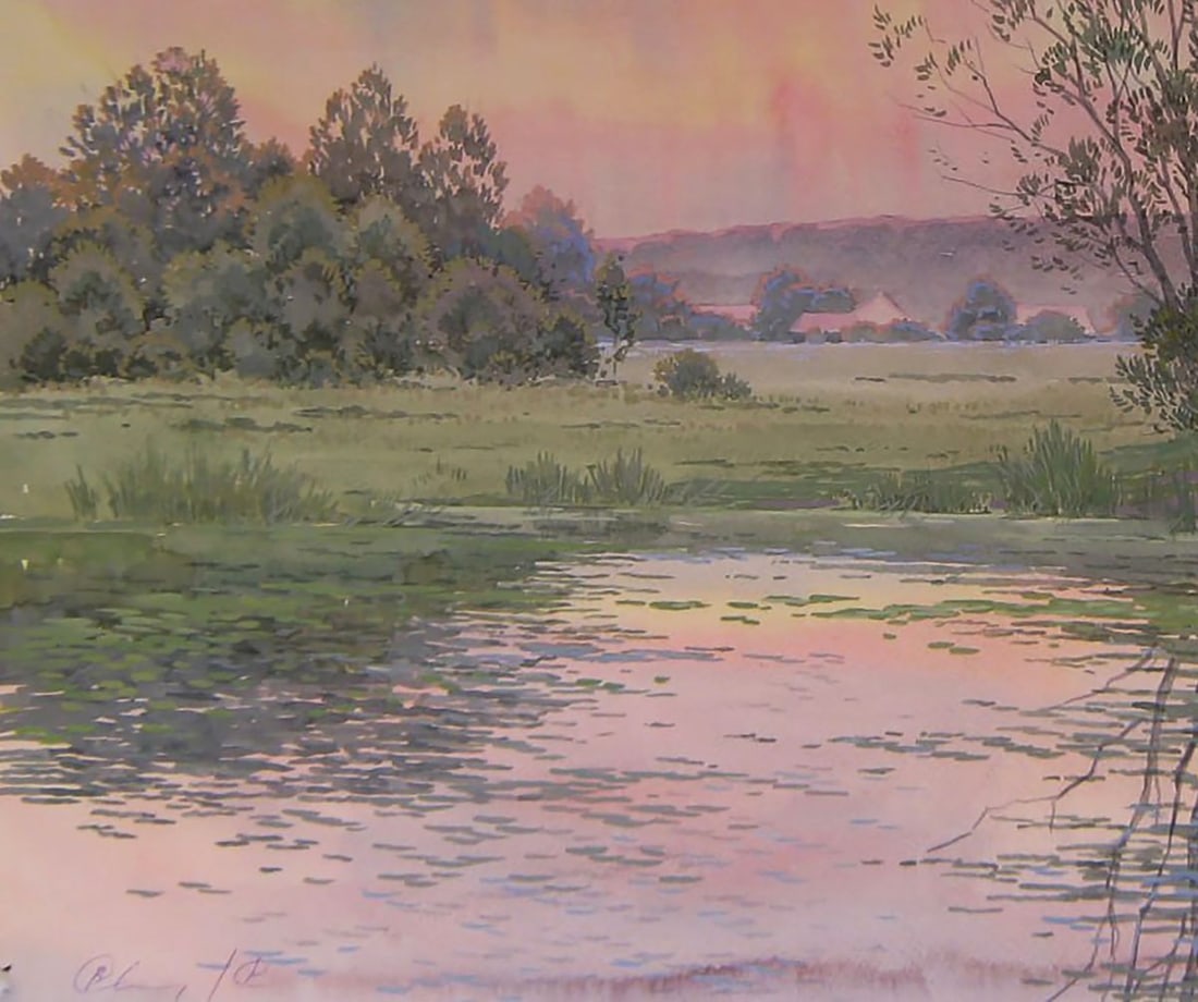 Watercolor painting Sunset over the river Valery Savenets - 3