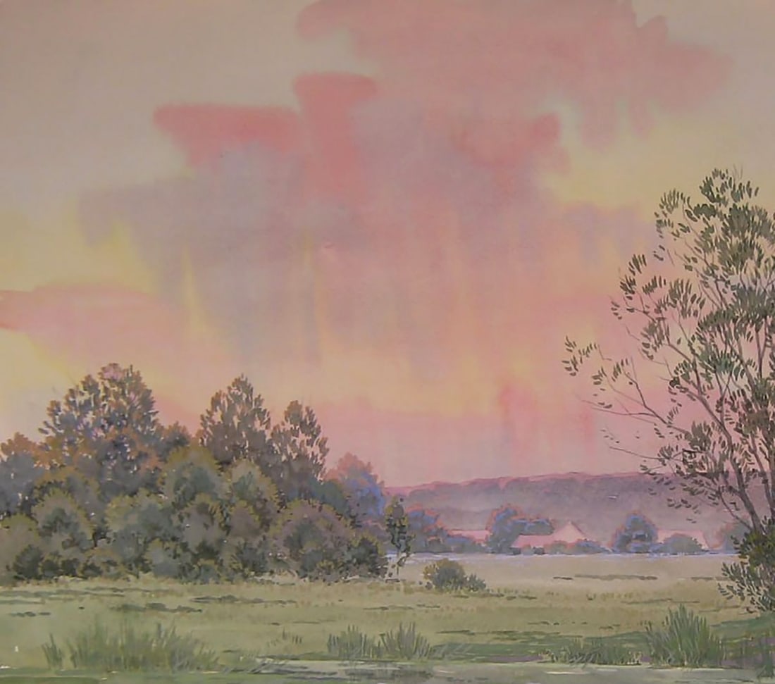 Watercolor painting Sunset over the river Valery Savenets - 4