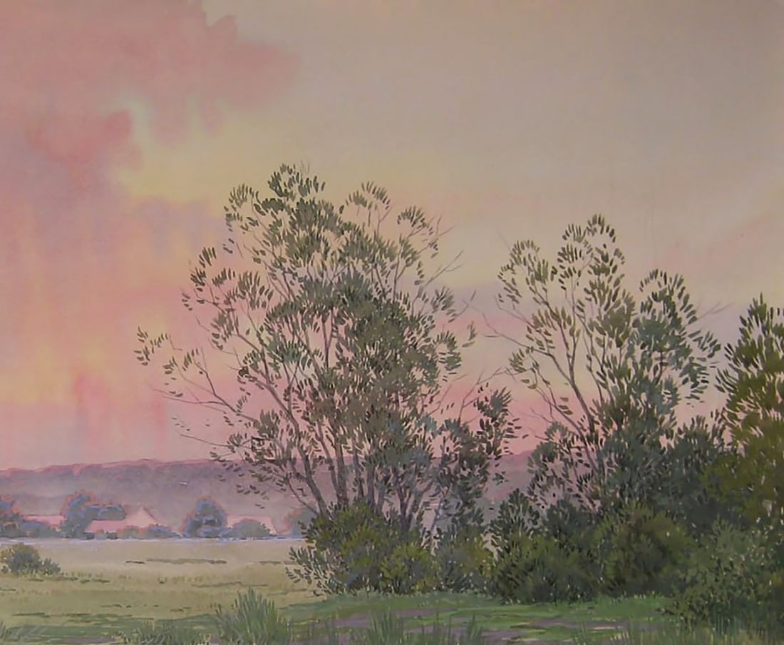 Watercolor painting Sunset over the river Valery Savenets - 5