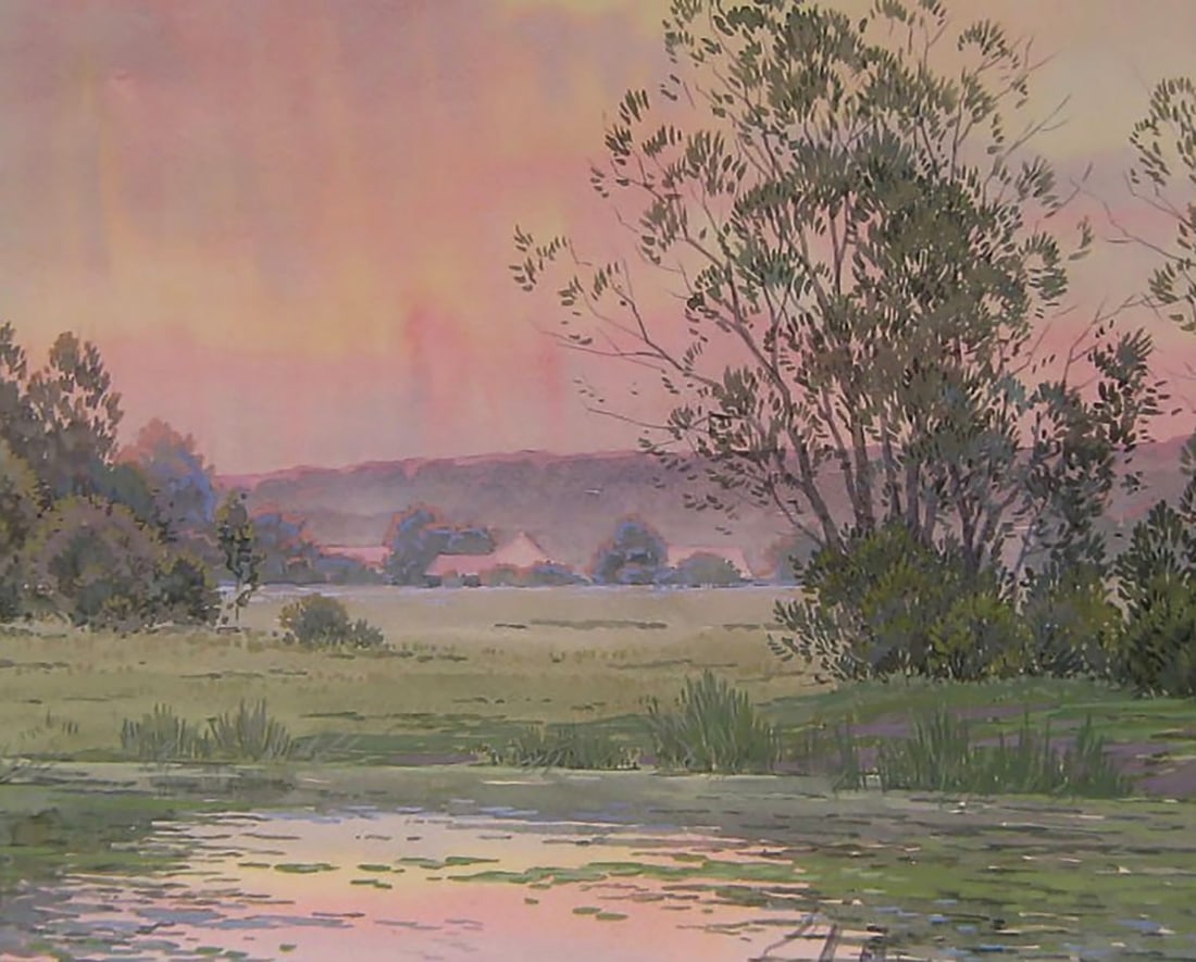 Watercolor painting Sunset over the river Valery Savenets - 6