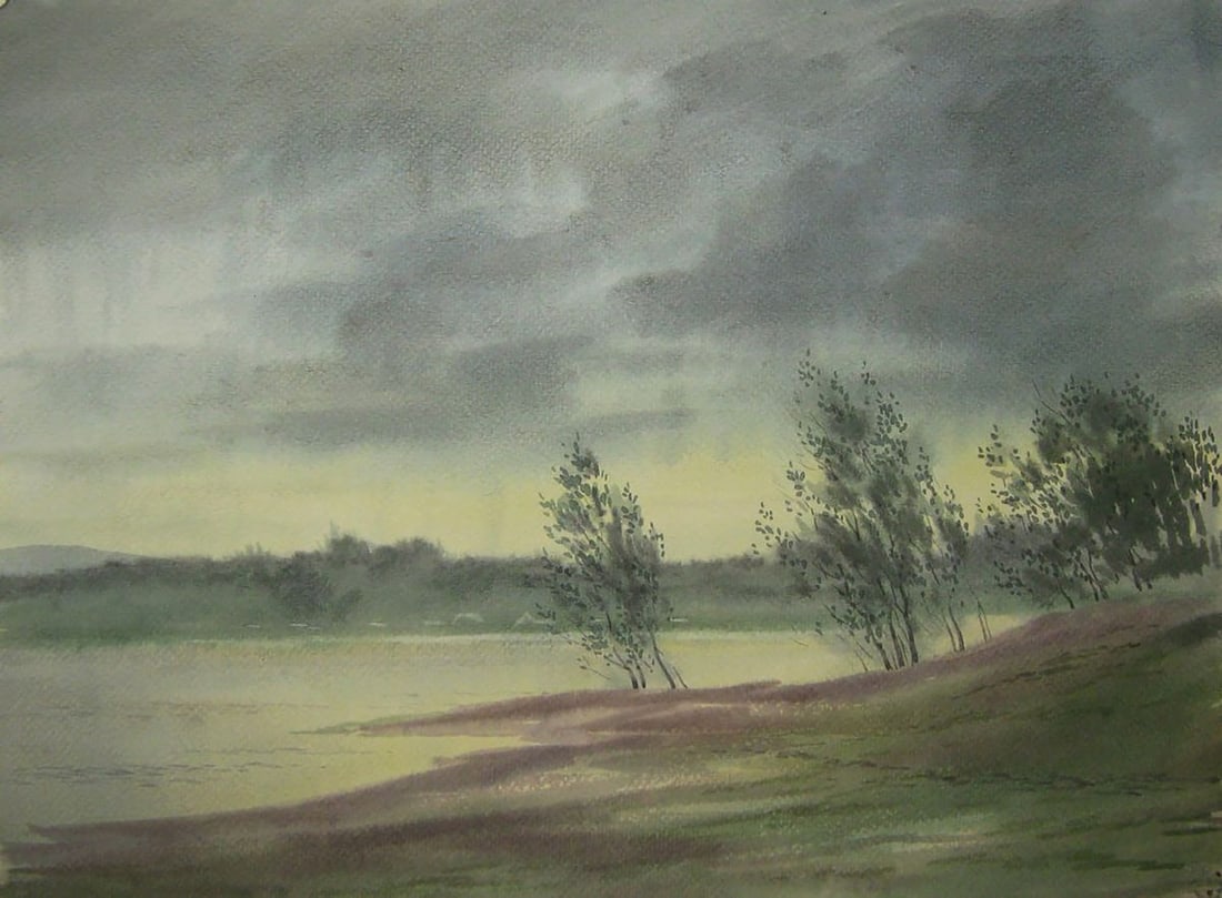 Watercolor painting Strong wind on the river Valery Savenets (1 of 6)
