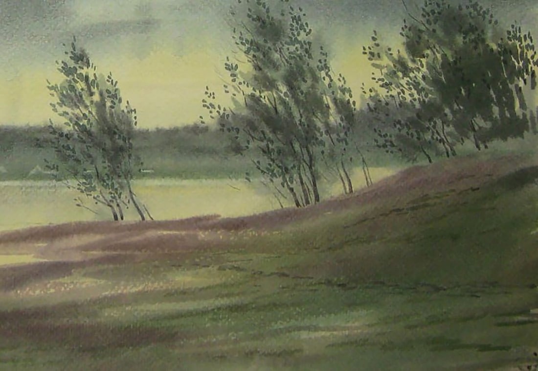 Watercolor painting Strong wind on the river Valery Savenets - 2