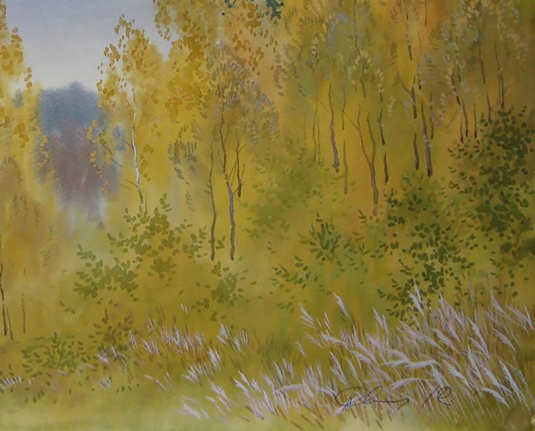Watercolor painting Autumn yellow forest Valery Savenets - 2
