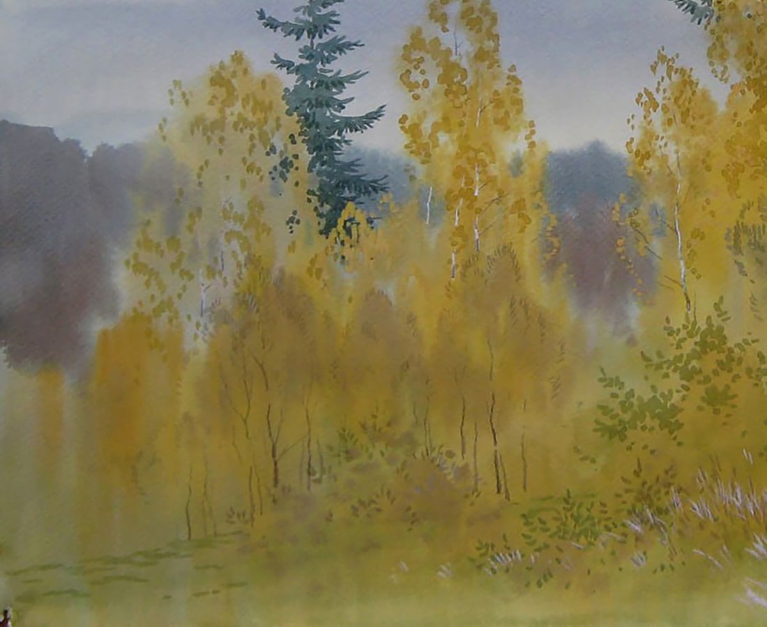 Watercolor painting Autumn yellow forest Valery Savenets - 3