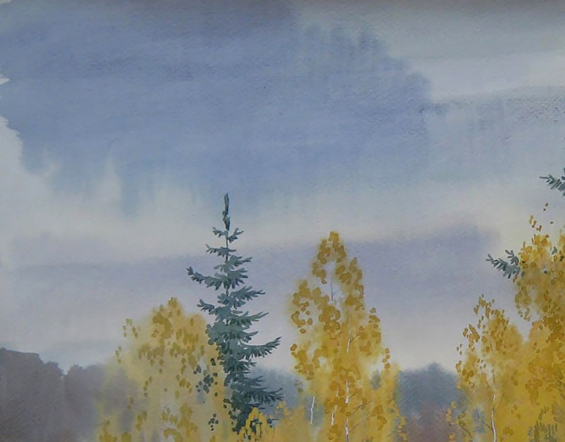Watercolor painting Autumn yellow forest Valery Savenets - 4