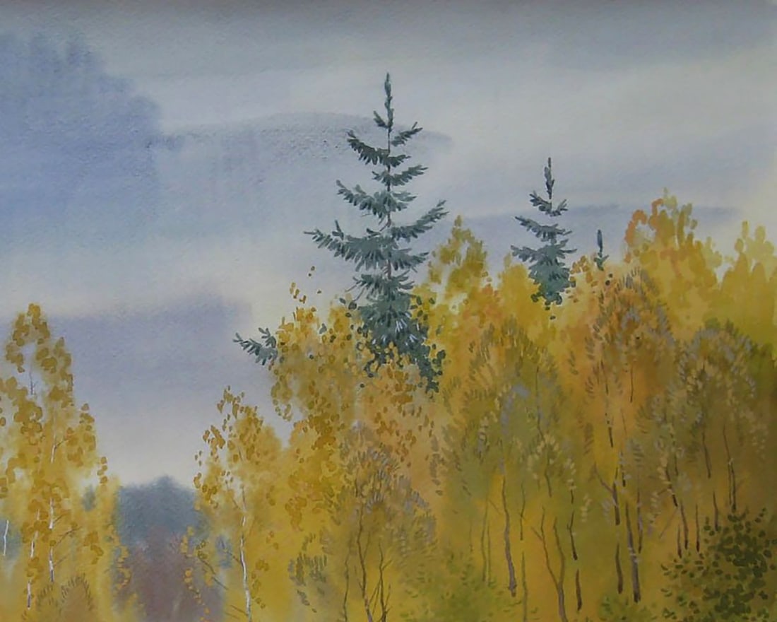 Watercolor painting Autumn yellow forest Valery Savenets - 5