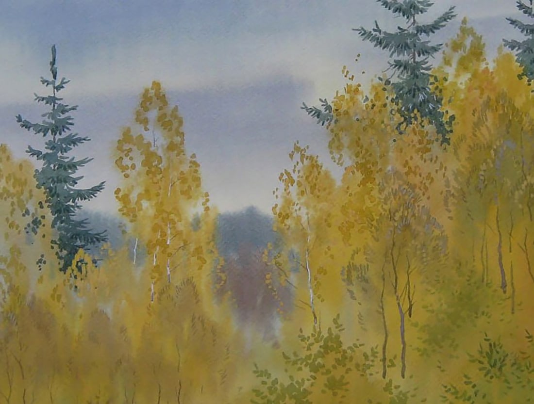 Watercolor painting Autumn yellow forest Valery Savenets - 6